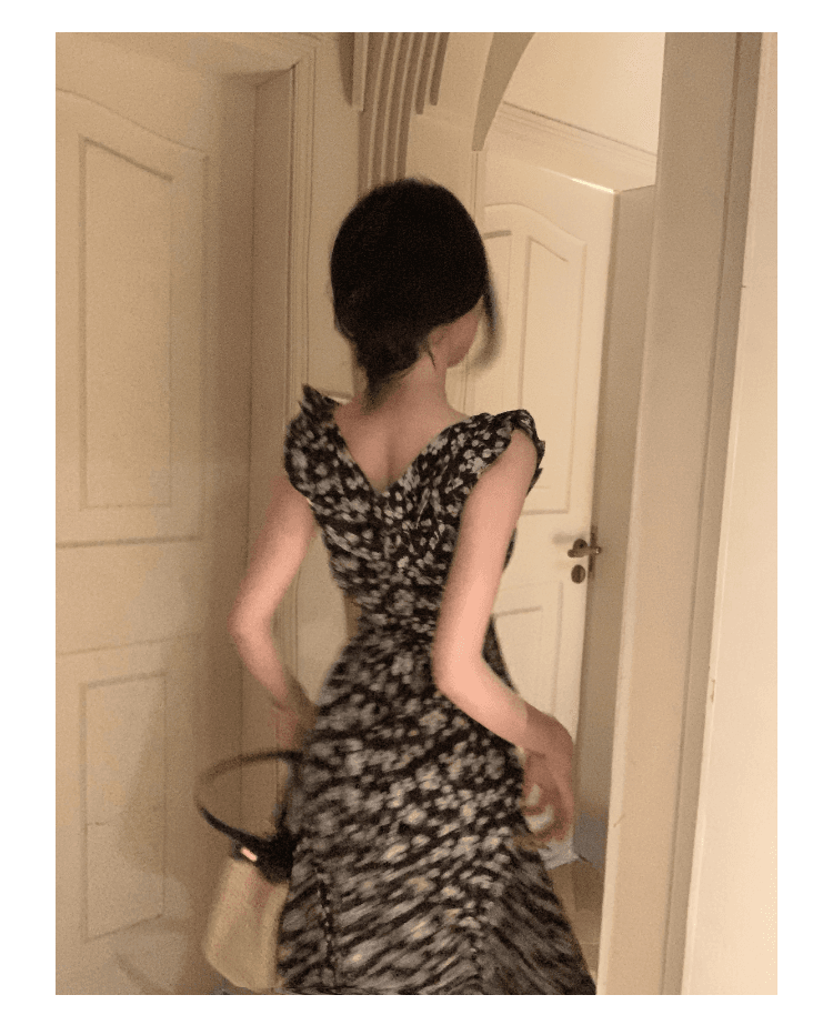 실사 정가 프랑스식 작은 날다 소매 장미 섬 꽃무늬 여성 드레스 여행 휴가 허리 수축 몸매 가꾸기 품격 롱 스커트 상세 이미지 4