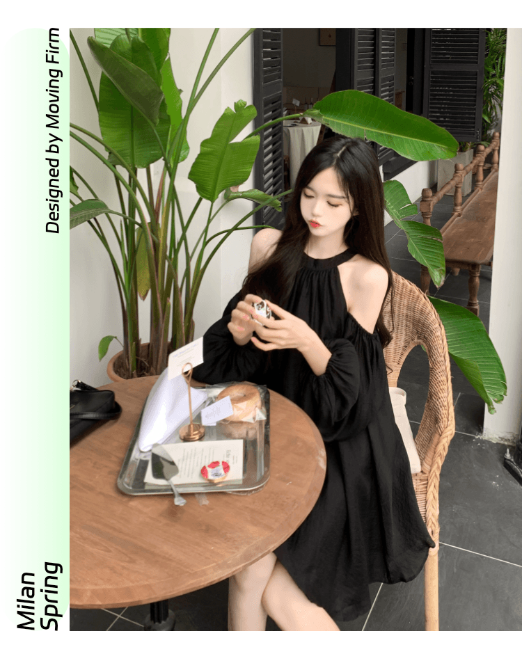 실사 정가 프랑스식 첫사랑 품격 행침 목 오프숄더 여성 드레스 거품 소매 루즈핏 슬림해 보이는 휴가 요정 치마 상세 이미지 27