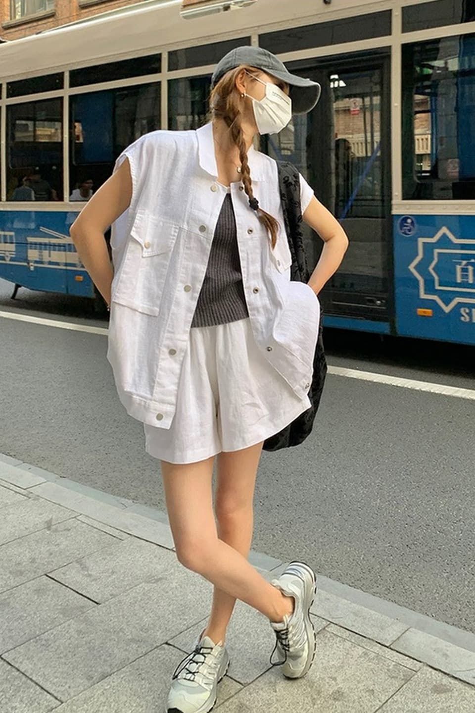 오래된 돈 바람 느슨함 센스 캐주얼 면 린넨 세트 여성 디자인 센스 루즈핏 워크웨어 베스트 넓은 다리가 짧다. 바지 투피스 세트 이미지 6
