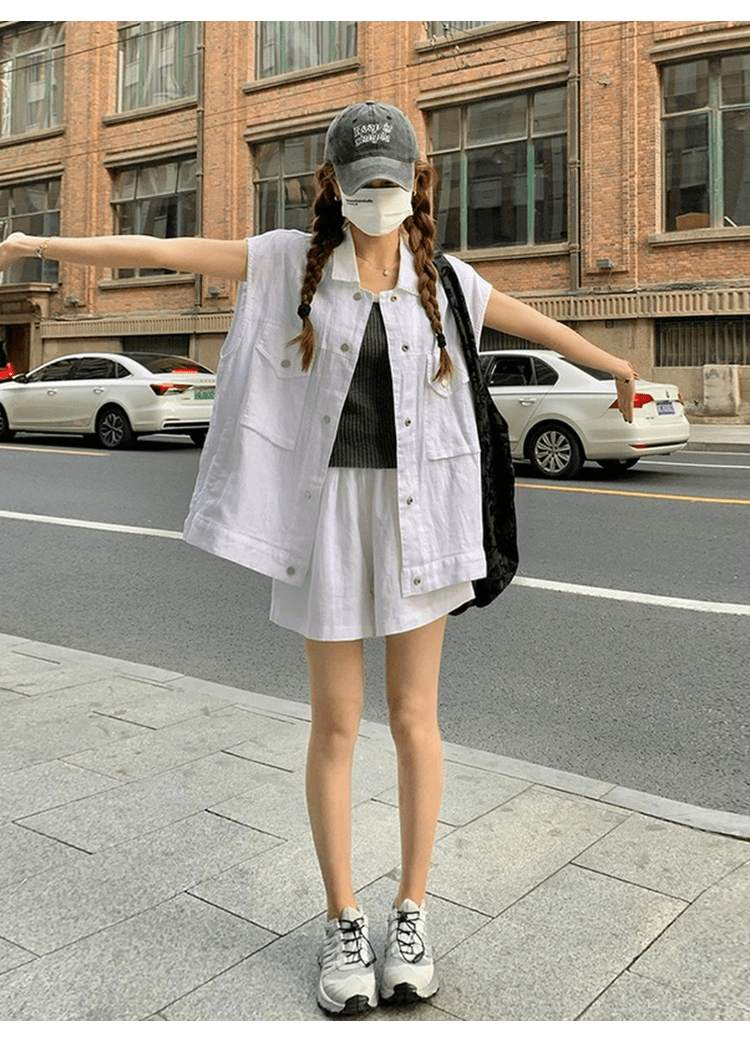 오래된 돈 바람 느슨함 센스 캐주얼 면 린넨 세트 여성 디자인 센스 루즈핏 워크웨어 베스트 넓은 다리가 짧다. 바지 투피스 세트 상세 이미지 8