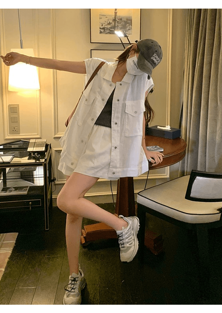 오래된 돈 바람 느슨함 센스 캐주얼 면 린넨 세트 여성 디자인 센스 루즈핏 워크웨어 베스트 넓은 다리가 짧다. 바지 투피스 세트 상세 이미지 10