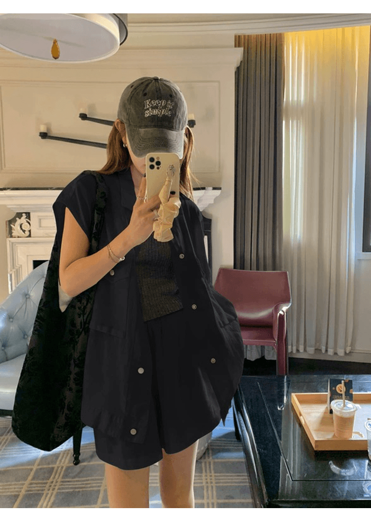 오래된 돈 바람 느슨함 센스 캐주얼 면 린넨 세트 여성 디자인 센스 루즈핏 워크웨어 베스트 넓은 다리가 짧다. 바지 투피스 세트 상세 이미지 13