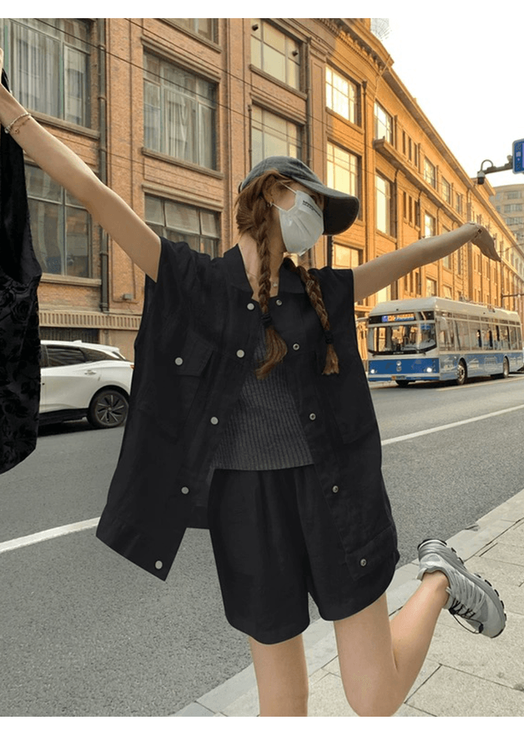 오래된 돈 바람 느슨함 센스 캐주얼 면 린넨 세트 여성 디자인 센스 루즈핏 워크웨어 베스트 넓은 다리가 짧다. 바지 투피스 세트 상세 이미지 17