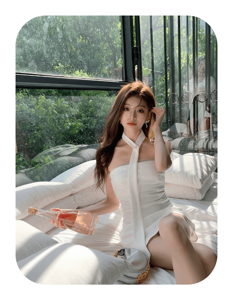 실사 정가 섹시함 슬림해 보이는 망사 리본 행침 목 여성 드레스 핫걸 허리 수축 몸매 가꾸기 품격 튜브탑 미니 스커트 상세 이미지 1