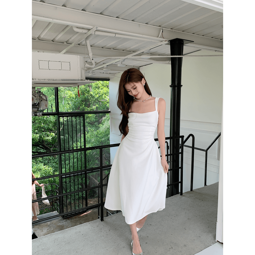 실사 정가 프랑스식 섹시함 슬립 여성 드레스 Chic 고급 센스 허리 수축 슬림해 보이는 하얀 달빛 품격 롱 스커트 이미지 5