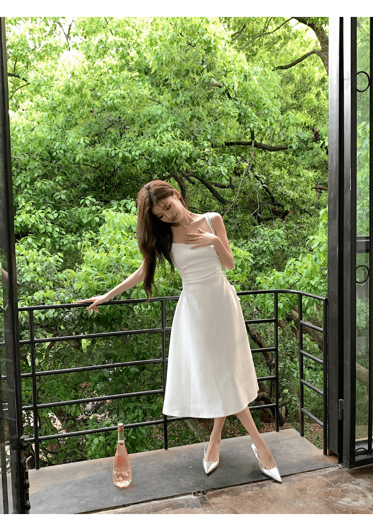 실사 정가 프랑스식 섹시함 슬립 여성 드레스 Chic 고급 센스 허리 수축 슬림해 보이는 하얀 달빛 품격 롱 스커트 상세 이미지 6