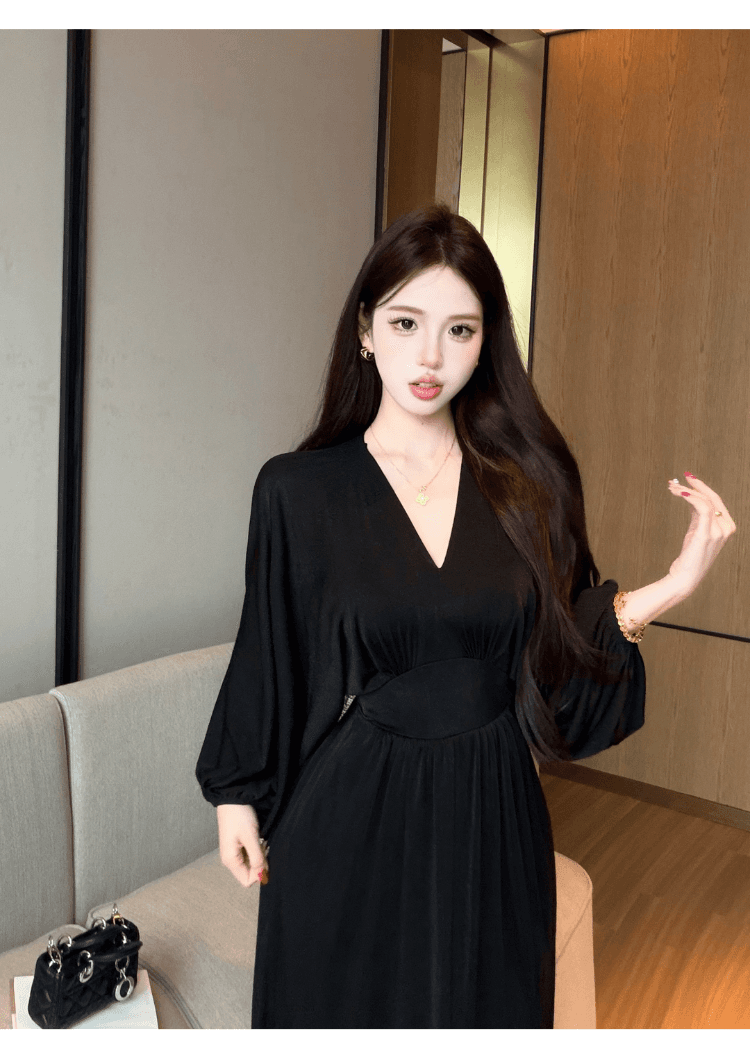 실사 정가 프랑스식 순수한 욕망 바람 V넥 여성 드레스 로얄 자매 품격 몸매 가꾸기 슬림해 보이는 섹시함 트임 길다 치마 상세 이미지 12