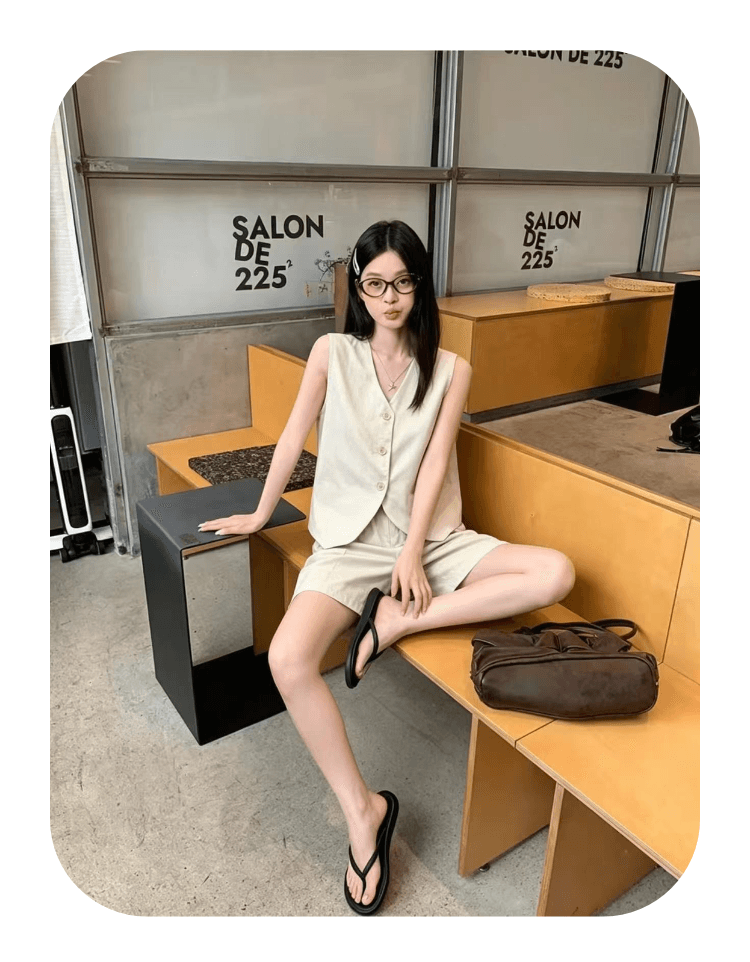 실사 정가 오래된 돈 바람 워싱 면 캐주얼 세트 여성 레트로 품격 정장 베스트 넓은 다리가 짧다. 바지 투피스 세트 상세 이미지 1