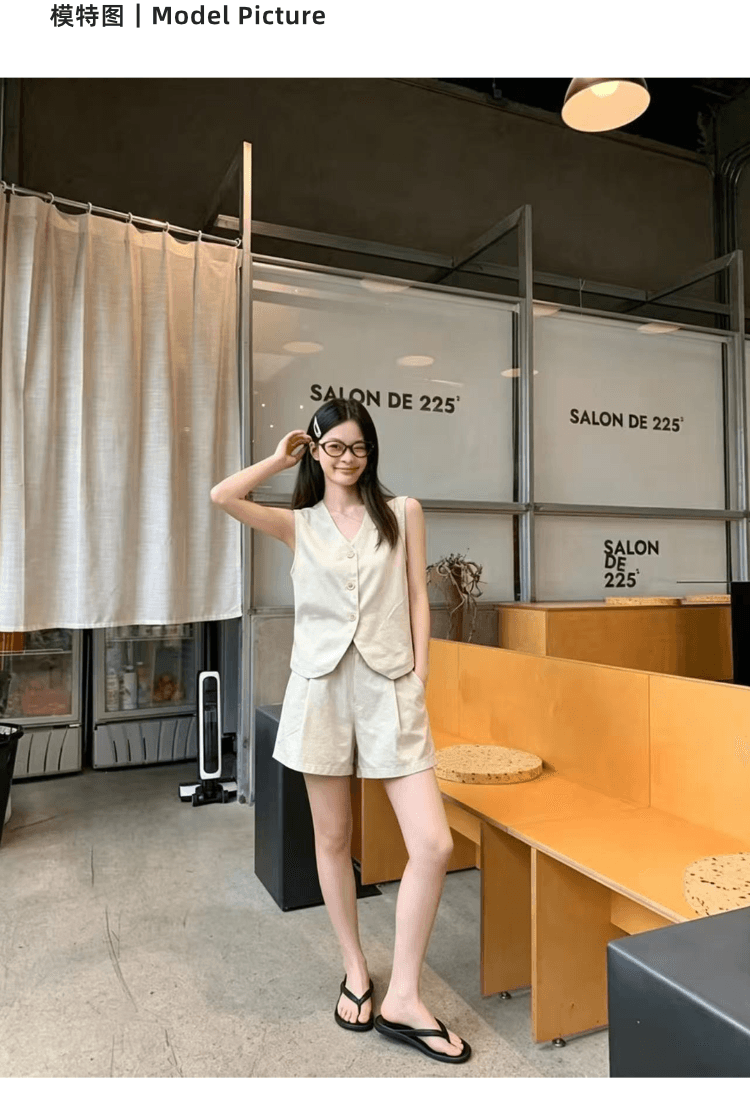 실사 정가 오래된 돈 바람 휴가 캐주얼 세트 여성 레트로 품격 정장 베스트 넓은 다리가 짧다. 바지 투피스 세트 상세 이미지 5