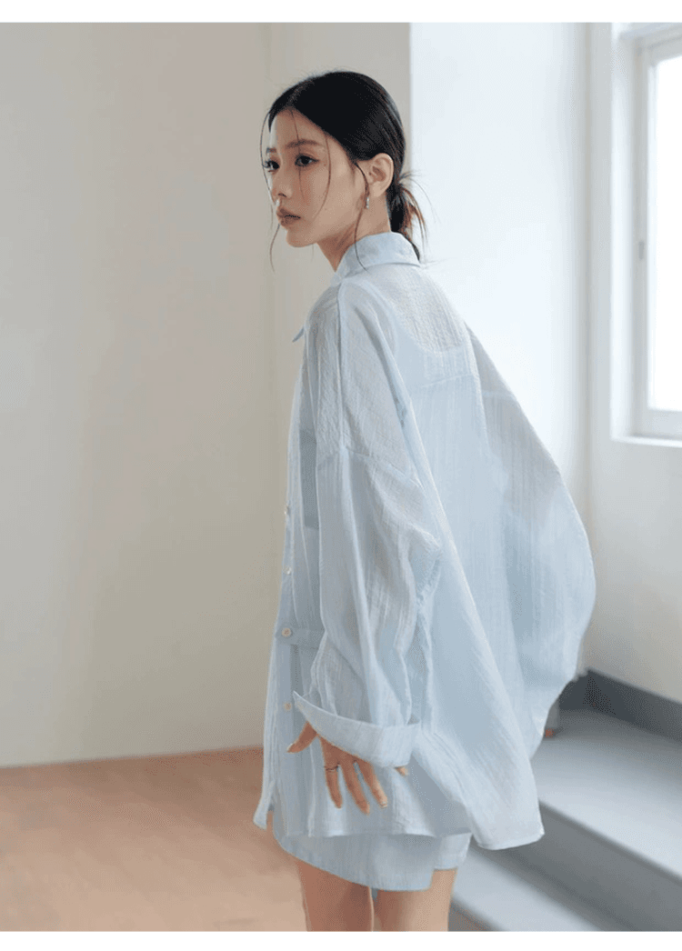 느긋한 바람 질감 센스 자외선 차단 착용 가져 가라. 에이즈 환자 여성 세트 느슨함 센스 루즈핏 셔츠 조끼 넓은 다리가 짧다. 바지 3종 세트 상세 이미지 45