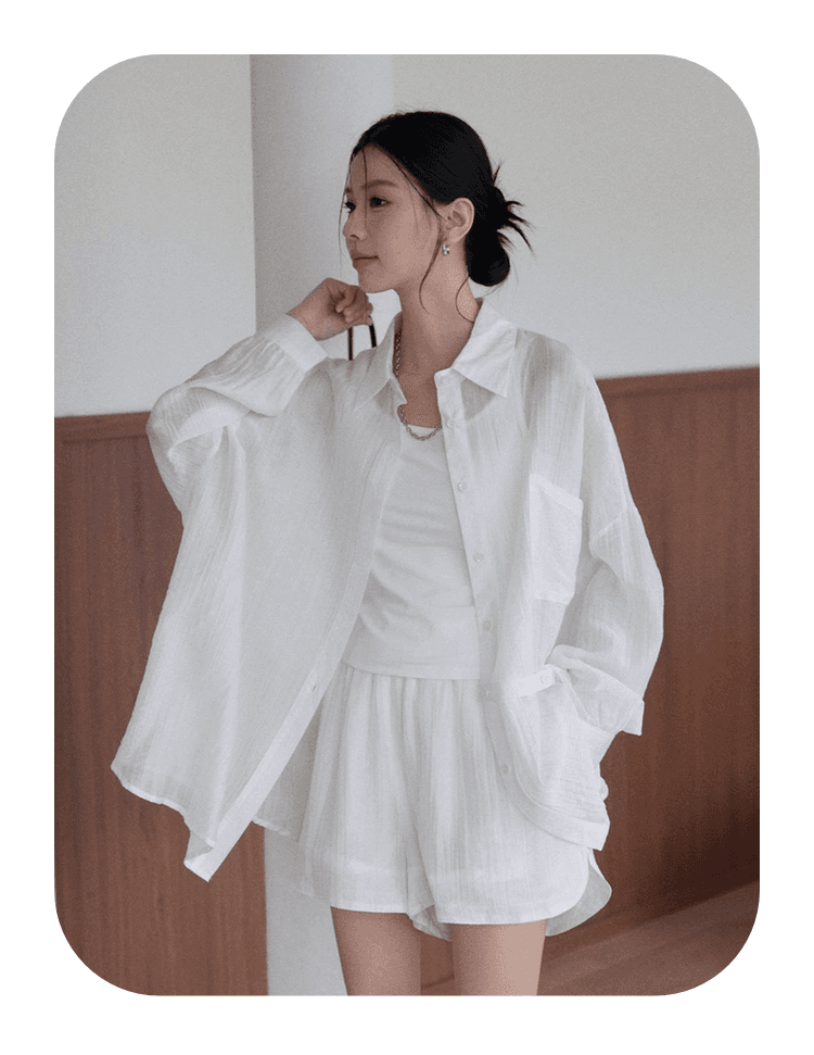 오래된 돈 바람 질감 센스 자외선 차단 착용 가져 가라. 에이즈 환자 여성 세트 느슨함 센스 느긋한 셔츠 조끼 넓은 다리가 짧다. 바지 3종 세트 상세 이미지 1