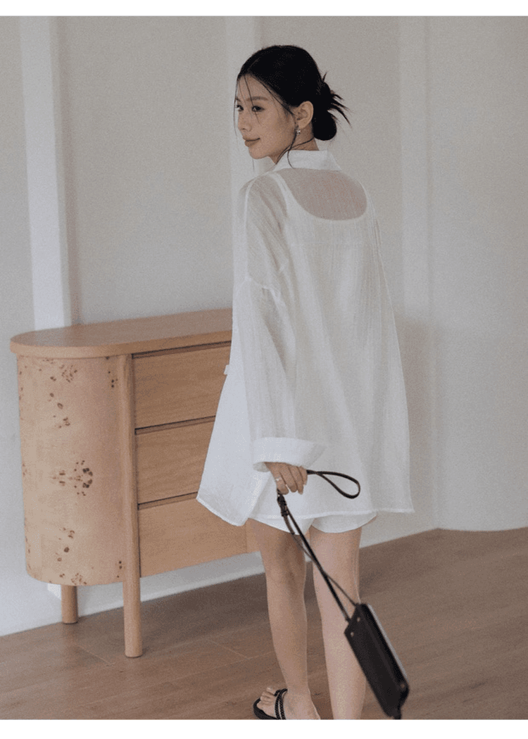 오래된 돈 바람 질감 센스 자외선 차단 착용 가져 가라. 에이즈 환자 여성 세트 느슨함 센스 느긋한 셔츠 조끼 넓은 다리가 짧다. 바지 3종 세트 상세 이미지 13