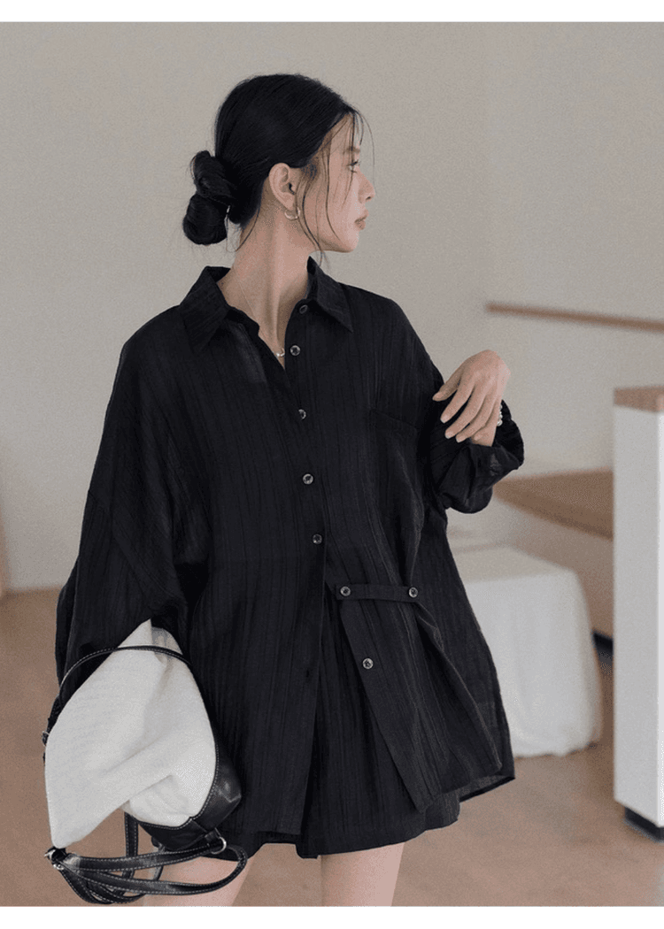 오래된 돈 바람 질감 센스 자외선 차단 착용 가져 가라. 에이즈 환자 여성 세트 느슨함 센스 느긋한 셔츠 조끼 넓은 다리가 짧다. 바지 3종 세트 상세 이미지 25