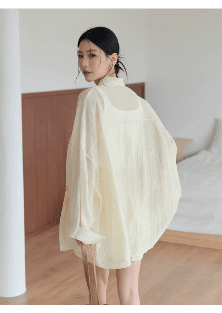 오래된 돈 바람 질감 센스 자외선 차단 착용 가져 가라. 에이즈 환자 여성 세트 느슨함 센스 느긋한 셔츠 조끼 넓은 다리가 짧다. 바지 3종 세트 상세 이미지 42
