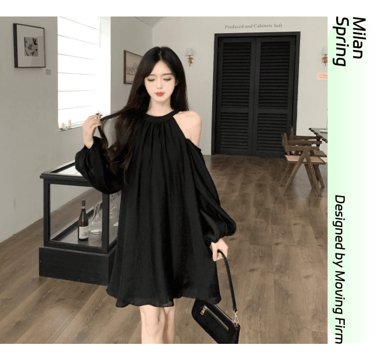 실사 정가 프랑스식 품격 행침 목 오프숄더 여성 드레스 거품 소매 루즈핏 슬림해 보이는 캐주얼 휴가 요정 치마 상세 이미지 30