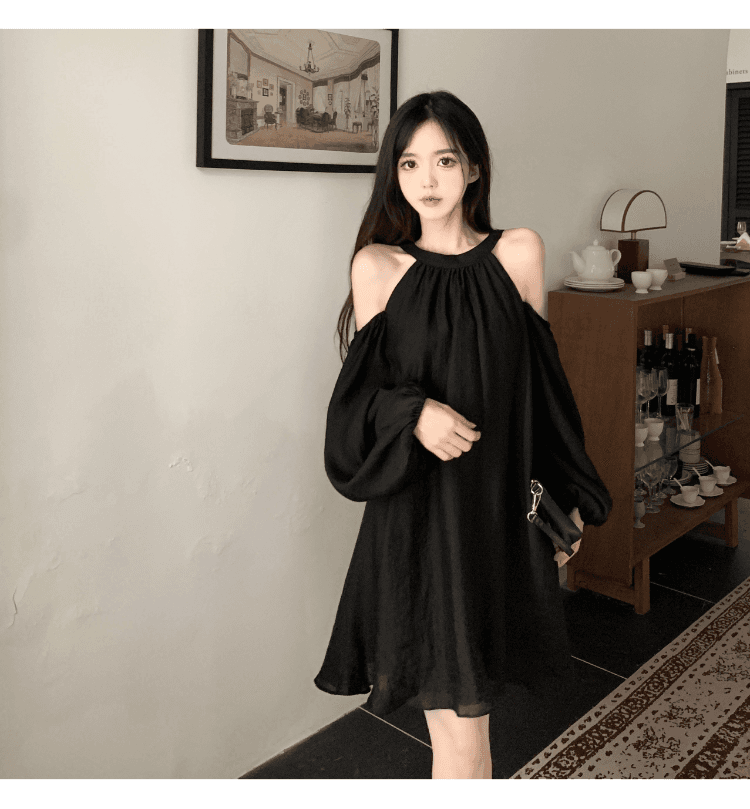 실사 정가 프랑스식 품격 행침 목 오프숄더 여성 드레스 거품 소매 루즈핏 슬림해 보이는 캐주얼 휴가 요정 치마 상세 이미지 34