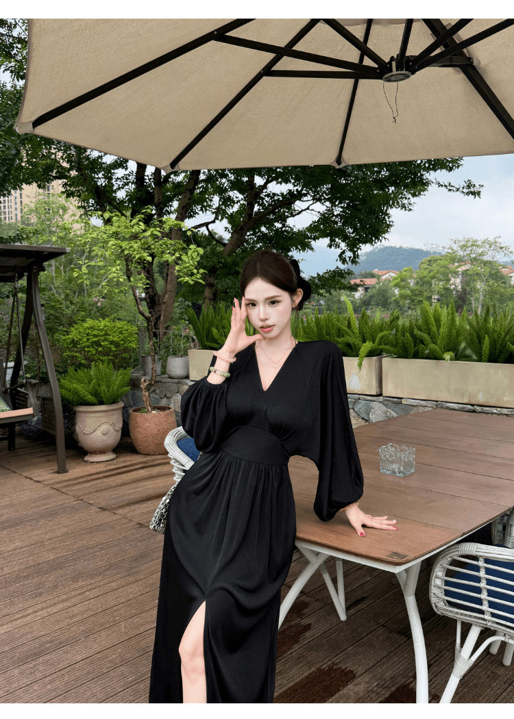 실사 정가 프랑스식 순수한 욕망 바람 V넥 여성 드레스 로얄 자매 품격 몸매 가꾸기 슬림해 보이는 섹시함 트임 길다 치마 상세 이미지 10