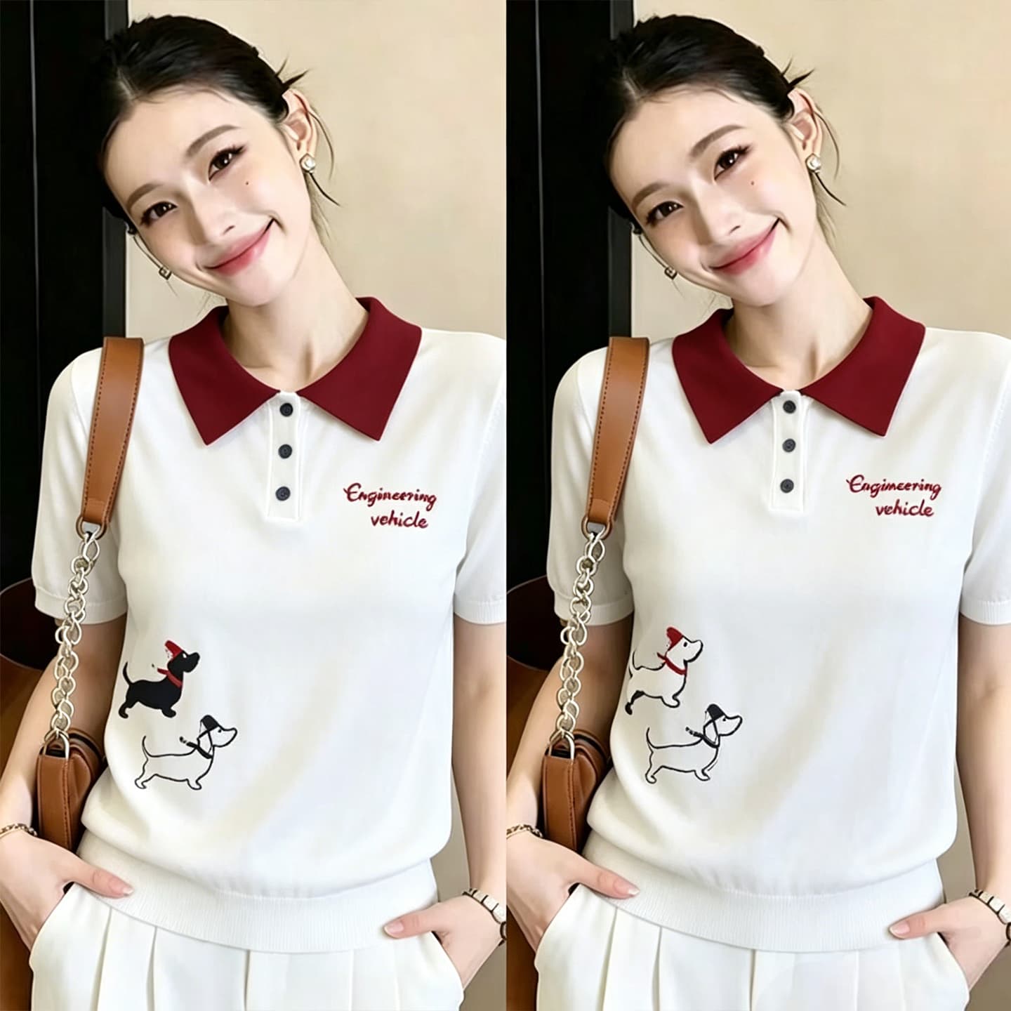 학원 스타일 연령 감소 POLO 칼라 반팔 티셔츠 여성 2026 새로운 한 부서 자이언트 잘 생긴 ~ 중 여름 니트 스웨터 맨위 상세 이미지 2