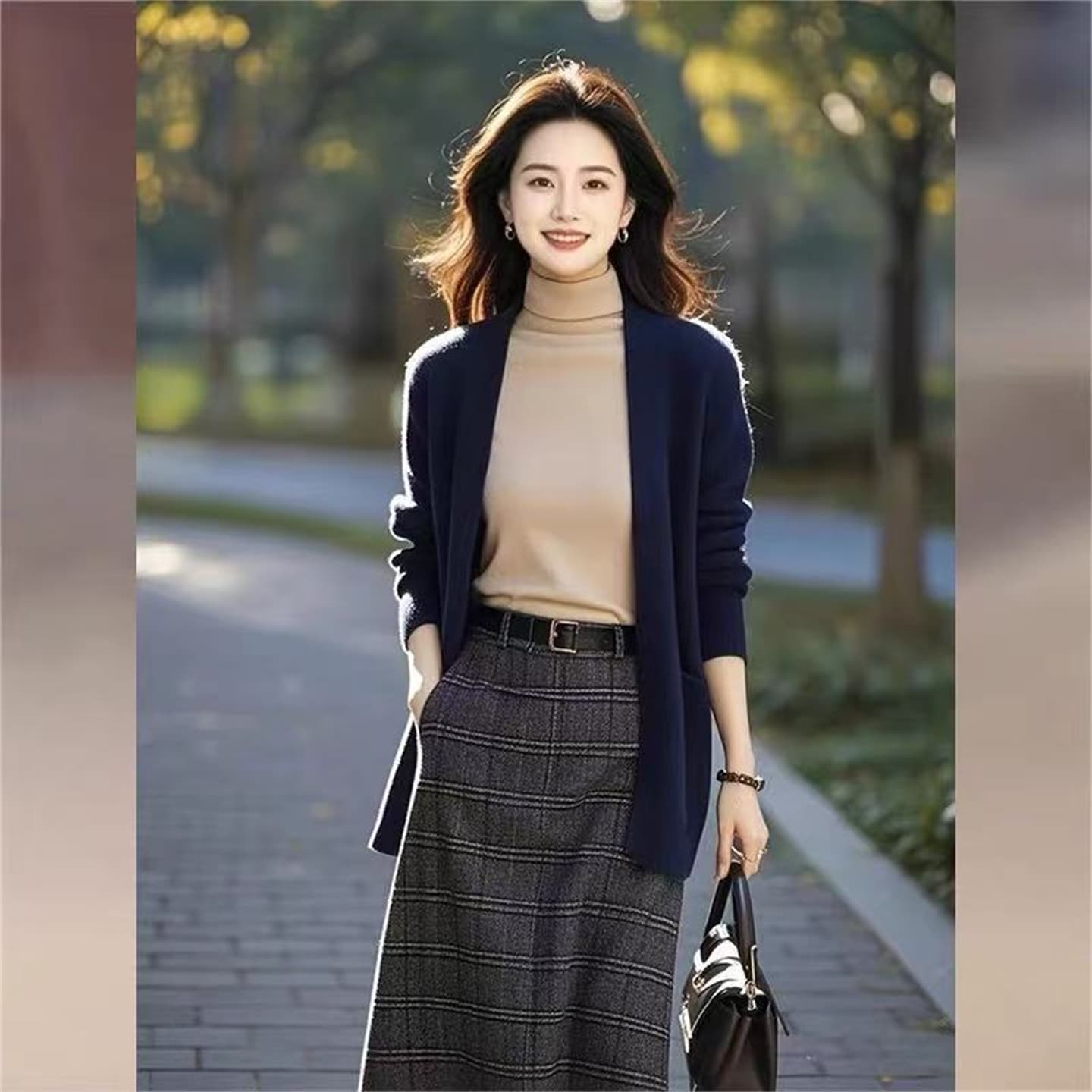 진한 파란색 스웨터 니트 오픈 가디건 봄 여성 2026 새로운 한 부서 부드러운 찹쌀 느긋한 바람 고유 한 슈퍼 잘 생긴 맨위 상세 이미지 2