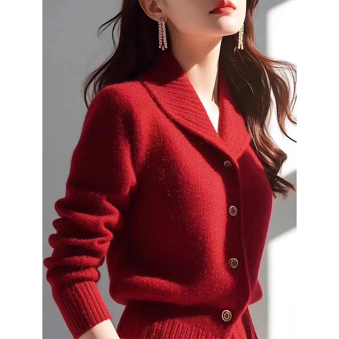 2026 년 겨울 디자인 센스 작은 대중 폴로 칼라 스웨터 Chic 고유 한 부드러운 찹쌀 느긋한 바람 고급 센스 니트 오픈 가디건 이미지 4