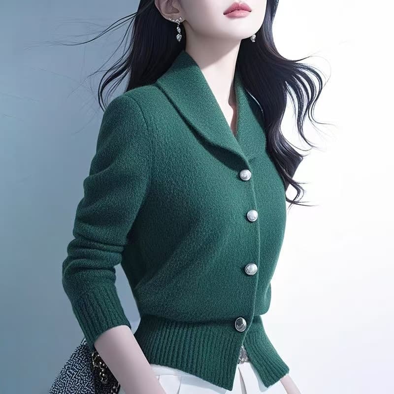 2026 년 겨울 디자인 센스 작은 대중 폴로 칼라 스웨터 Chic 고유 한 부드러운 찹쌀 느긋한 바람 고급 센스 니트 오픈 가디건 상세 이미지 3