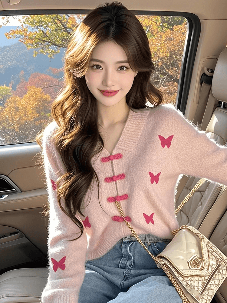 빨간색 미니멀리즘 패션 연령 감소 스웨터 여자 착용 가져 가라. 느긋한 고급 센스 인사이드 가져 가라. 니트 맨위 한 부서 상세 이미지 4
