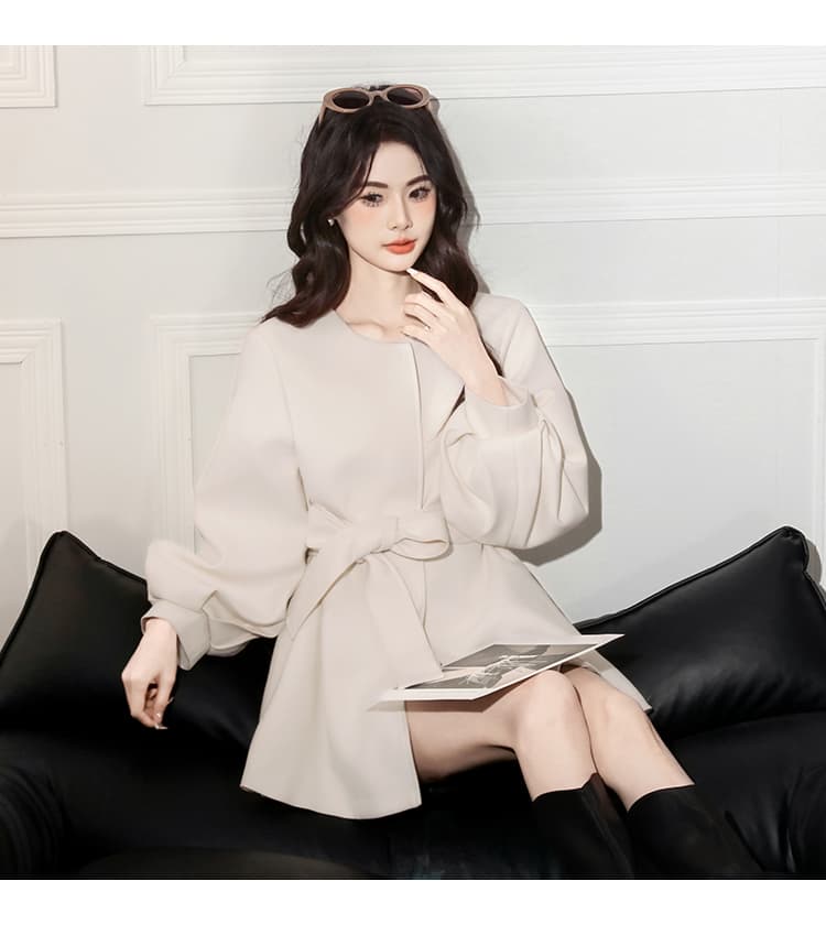 실사 2026 가을 새로운 한 부서 달콤함 연령 감소 레이스업 나비 매듭 표지 고기 슬림해 보이는 작은 키 모직 외투 상세 이미지 10