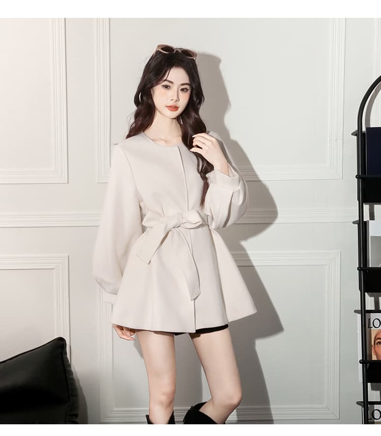 실사 2026 가을 새로운 한 부서 달콤함 연령 감소 레이스업 나비 매듭 표지 고기 슬림해 보이는 작은 키 모직 외투 상세 이미지 12