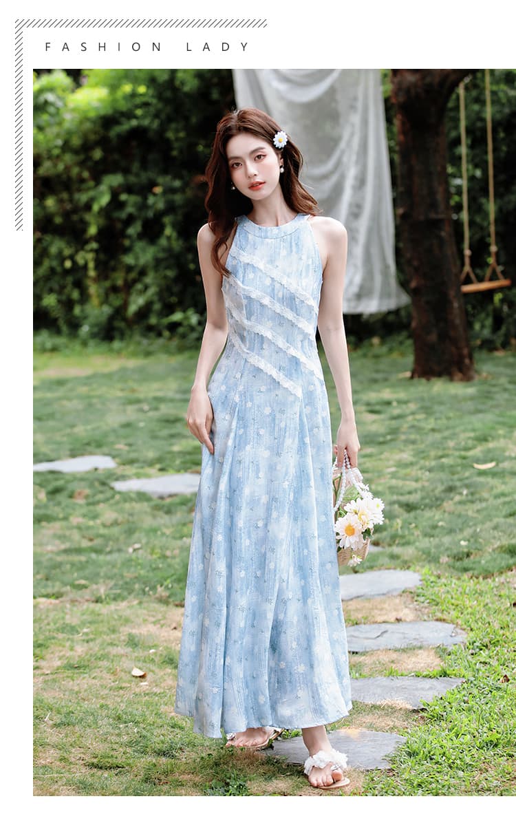 실사 2026 여름 새로운 우아함 품격 연령 감소 레이스 측면 허리 수축 슬림해 보이는 롱 코트 꽃무늬 드레스 상세 이미지 15