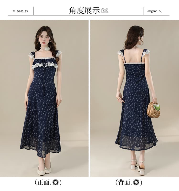 실사 2026 여름 새로운 프랑스식 광장 칼라 레이스 측면 우아함 연령 감소 휴가 바람 롱 코트 꽃무늬 드레스 상세 이미지 6