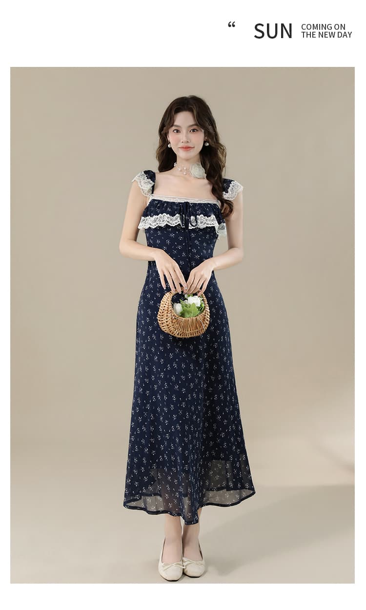 실사 2026 여름 새로운 프랑스식 광장 칼라 레이스 측면 우아함 연령 감소 휴가 바람 롱 코트 꽃무늬 드레스 상세 이미지 26
