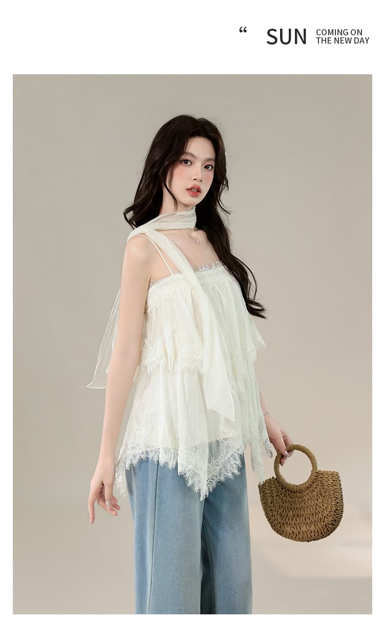 실사 2026 여름 새로운 프랑스식 휴가 바람 해변 슬립 무거운 작업 레이스 측면 경기 리본 상세 이미지 18