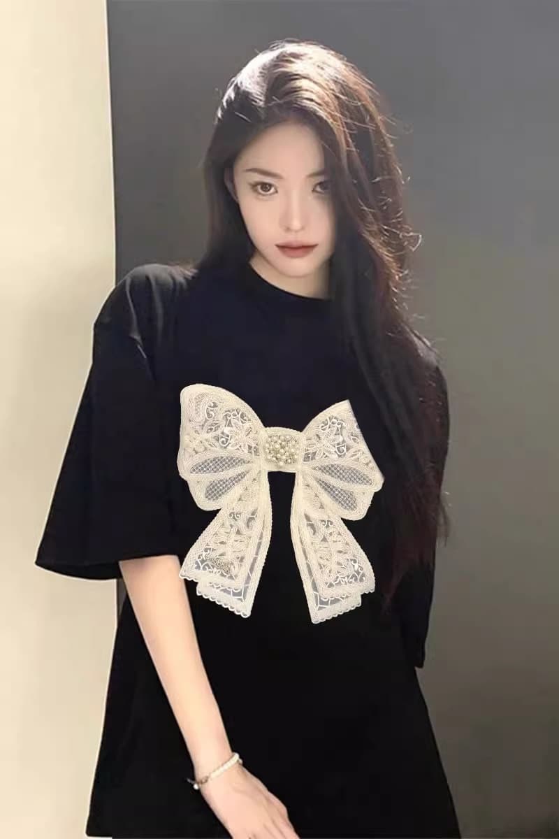 빅 사이즈 여성 의류 여름 자수 진주 나비 매듭 순면 반팔 가지고있다 선적 흔들어서 톤 품질 32 순면 여성 여름 이미지 3