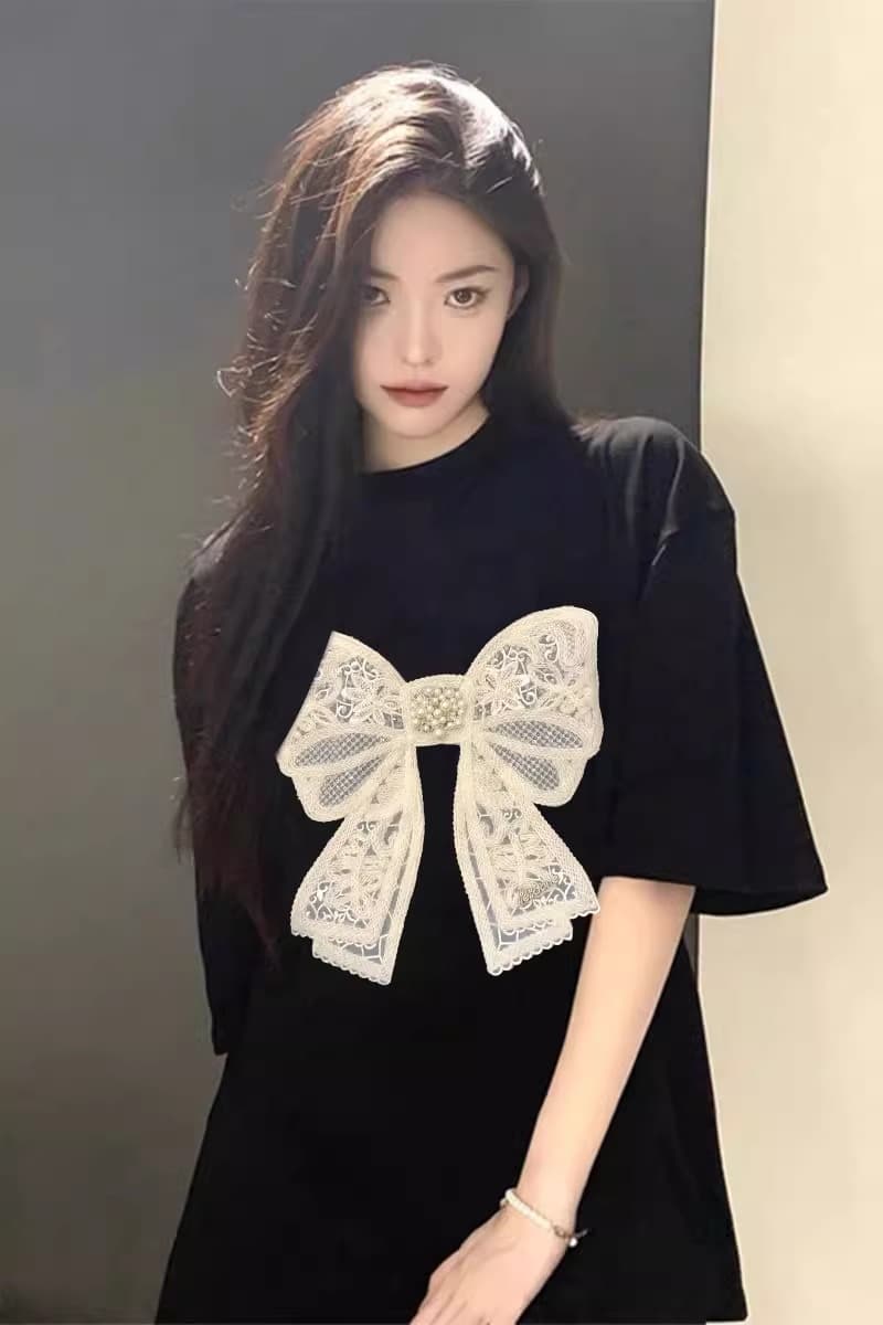 빅 사이즈 여성 의류 여름 자수 진주 나비 매듭 순면 반팔 가지고있다 선적 흔들어서 톤 품질 32 순면 여성 여름 상세 이미지 3