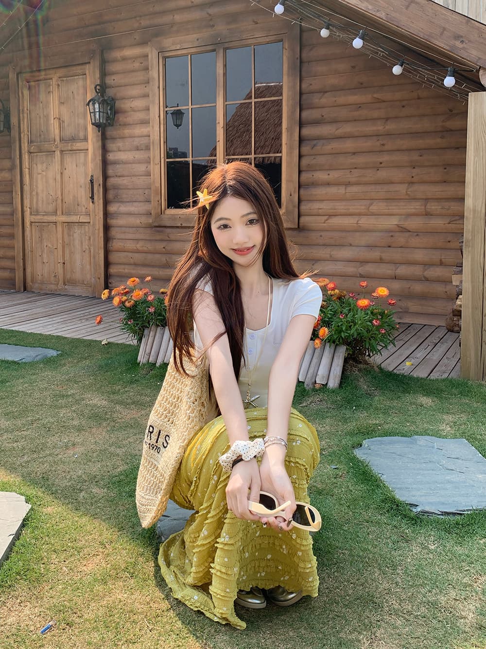 빅 사이즈 여성 의류 프릴 레이스 드레스 인어 꼬리 반신 스커트 거품 소매 티셔츠 여성 몸매 가꾸기 반팔 맨위 세트 상세 이미지 28