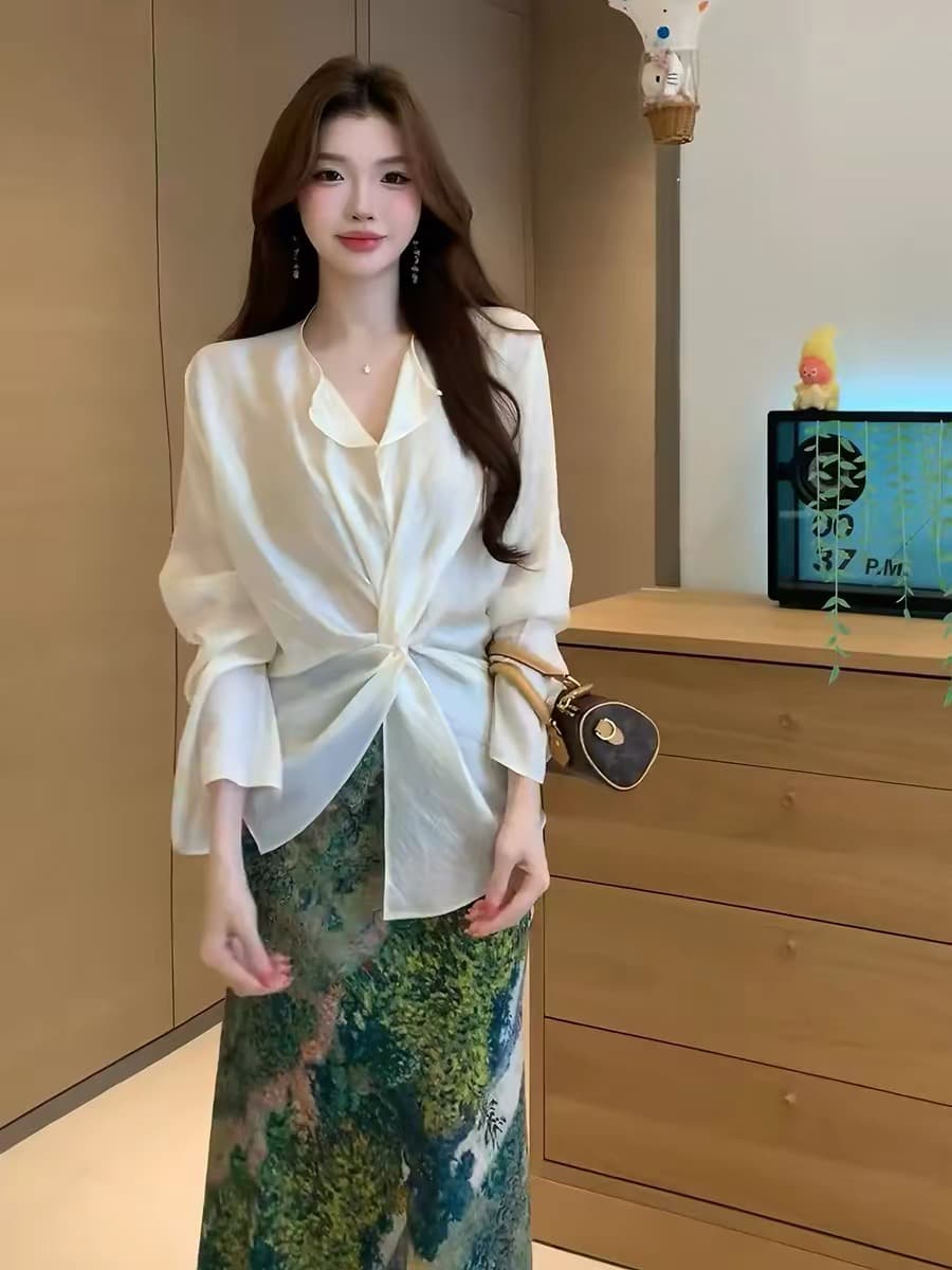 빅 사이즈 여성 의류 여름 여성 2026 여름 새로운 Chic 고유 한 비틀림 자외선 차단 셔츠 긴팔 에어컨 셔츠 여성 상세 이미지 7