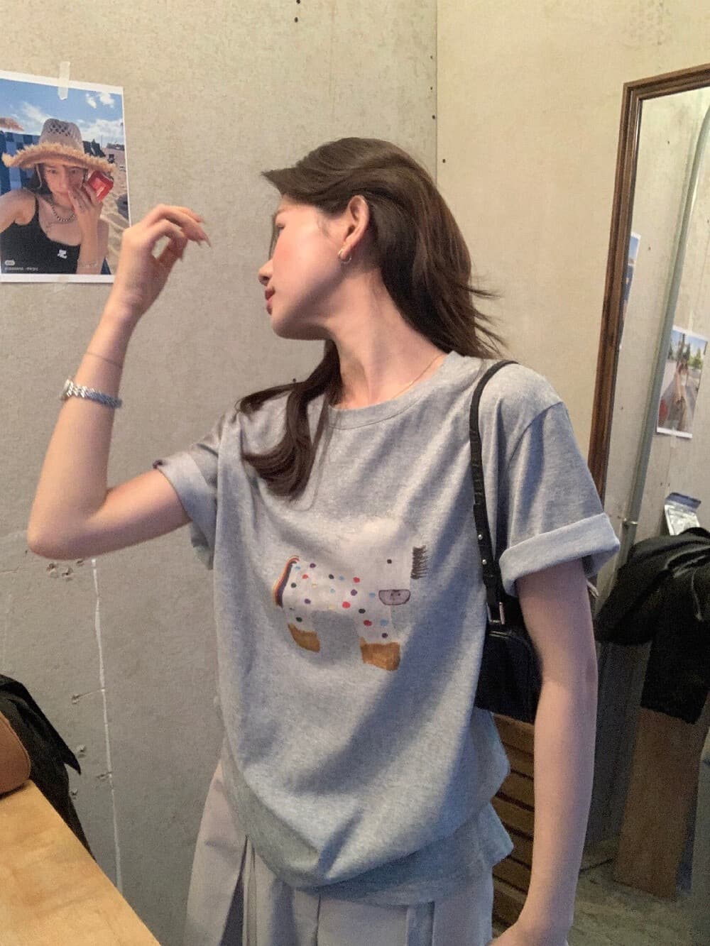 200그램 귀신 장난기 넘치는 작은 말 프린트 연령 감소 루즈핏 반팔 티셔츠 라운드 넥 맨위 여름 상세 이미지 5