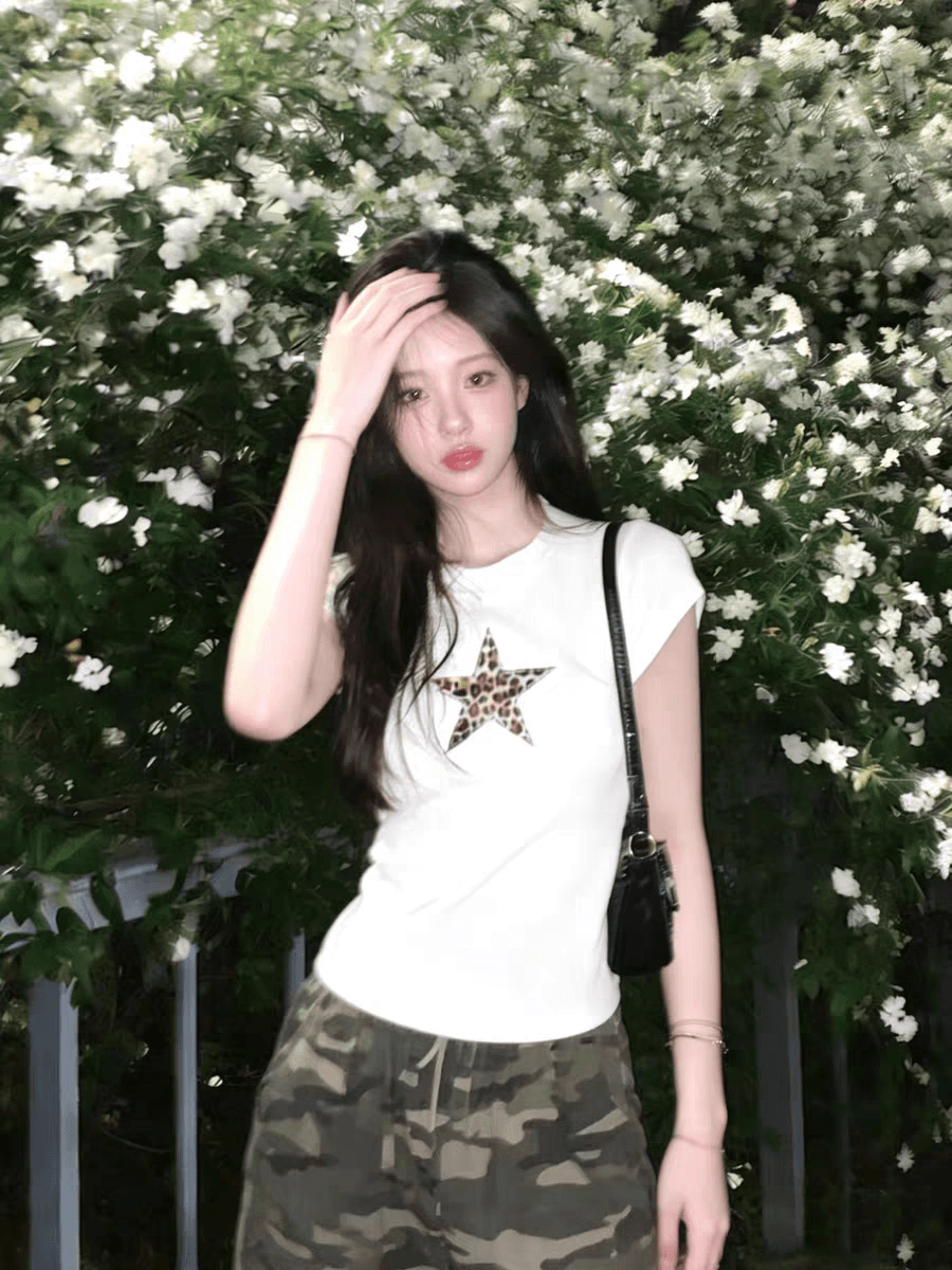 긍정적 인 어깨 반팔 티셔츠 여성 여름 한 부서 산소 센스 몸매 가꾸기 슬림해 보이는 순면 짧은 맨위 상세 이미지 1