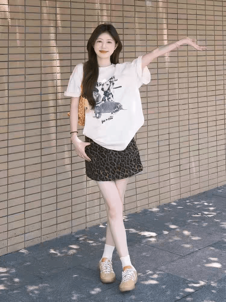 한 부서 재미있는 강아지 알파벳 프린트 반팔 티셔츠 여성 여름 상세 이미지 2