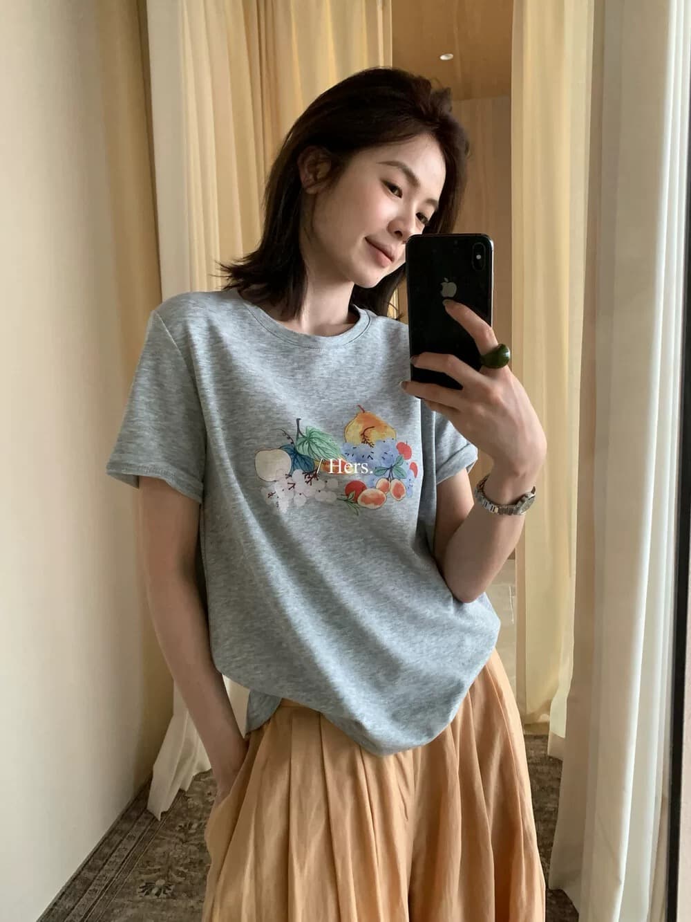 레트로 작은 대중 프린트 라운드 넥 반팔 티셔츠 여성 여름 루즈핏 캐주얼 순면 만나는 긍정적 인 어깨 동정 맨위 이미지 2