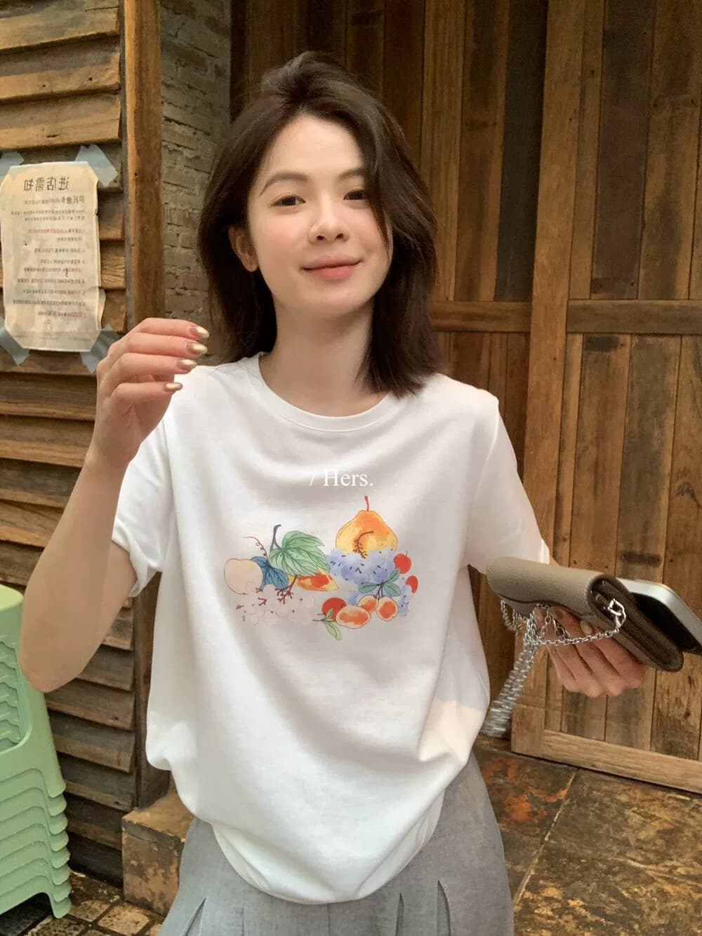 레트로 작은 대중 프린트 라운드 넥 반팔 티셔츠 여성 여름 루즈핏 캐주얼 순면 만나는 긍정적 인 어깨 동정 맨위 상세 이미지 2