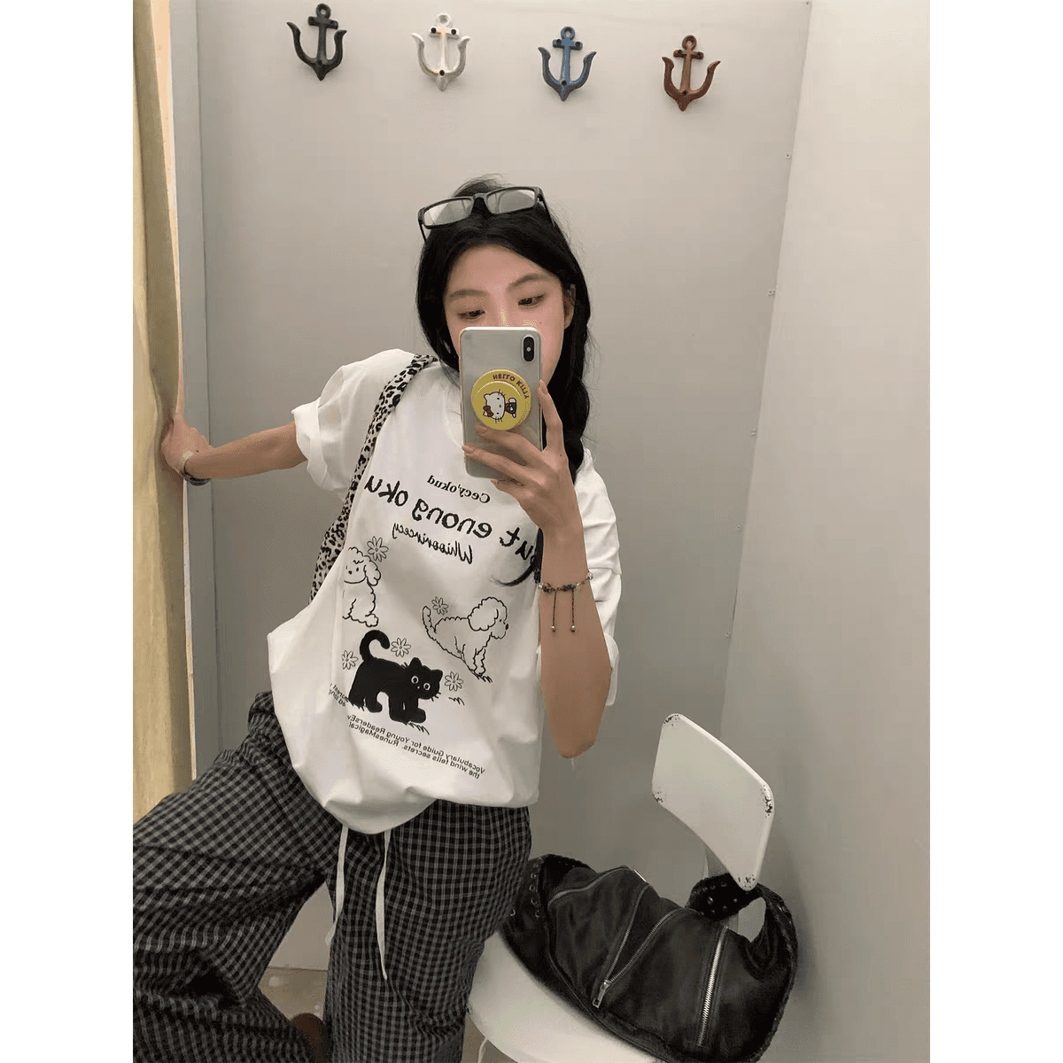 여름 드레스 한 부서 반팔 티셔츠 여성 한국 스타일 루즈핏 빅 사이즈 프린트 이미지 5