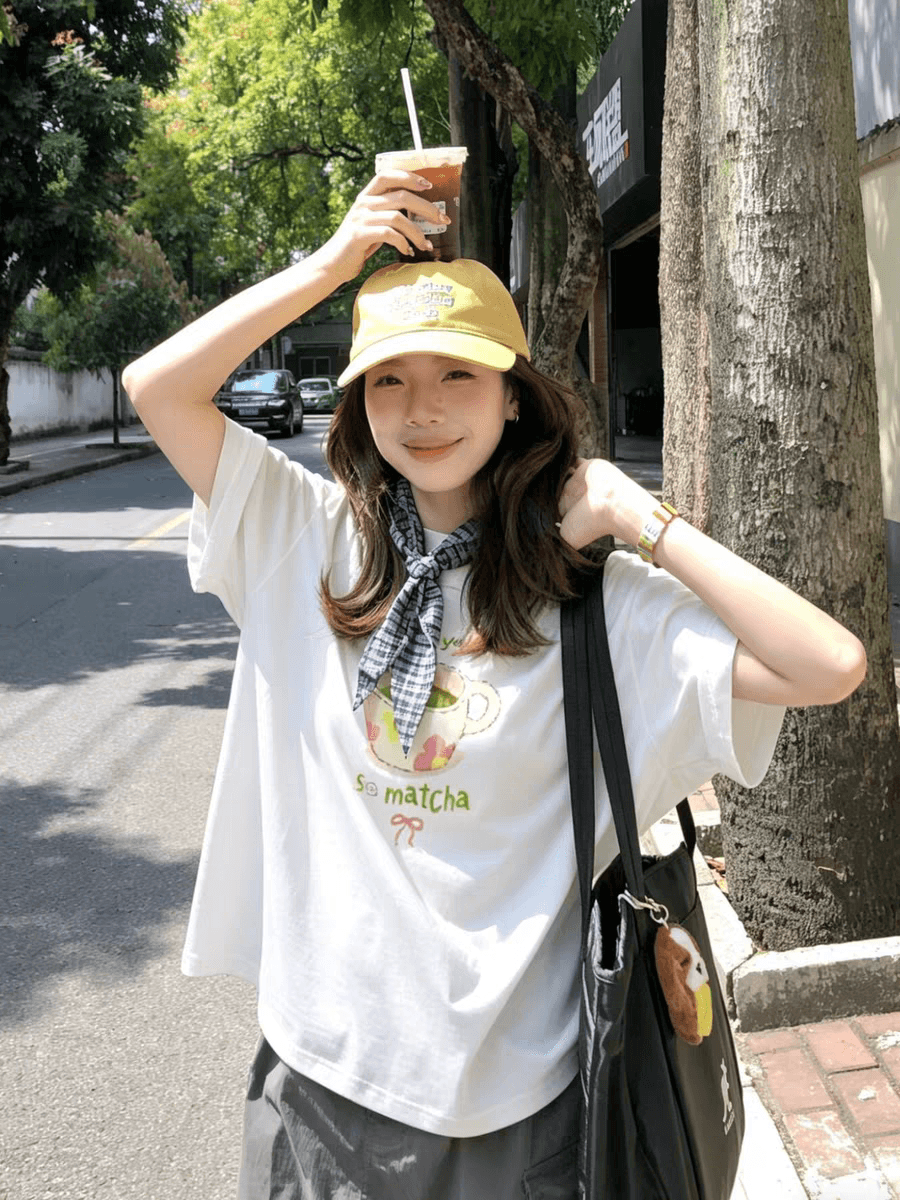 일본식 달콤함 애프터눈 티 알파벳 프린트 반팔 티셔츠 여성 여름 루즈핏 캐주얼 소녀 센스 맨위 상세 이미지 6