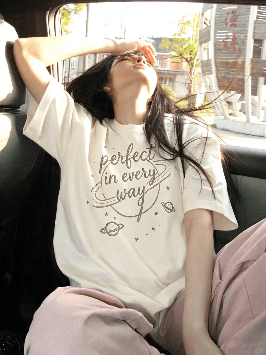 한 부서 행성 알파벳 프린트 반팔 티셔츠 여성 여름 작은 대중 루즈핏 캐주얼 ins 바람 다용도 맨위