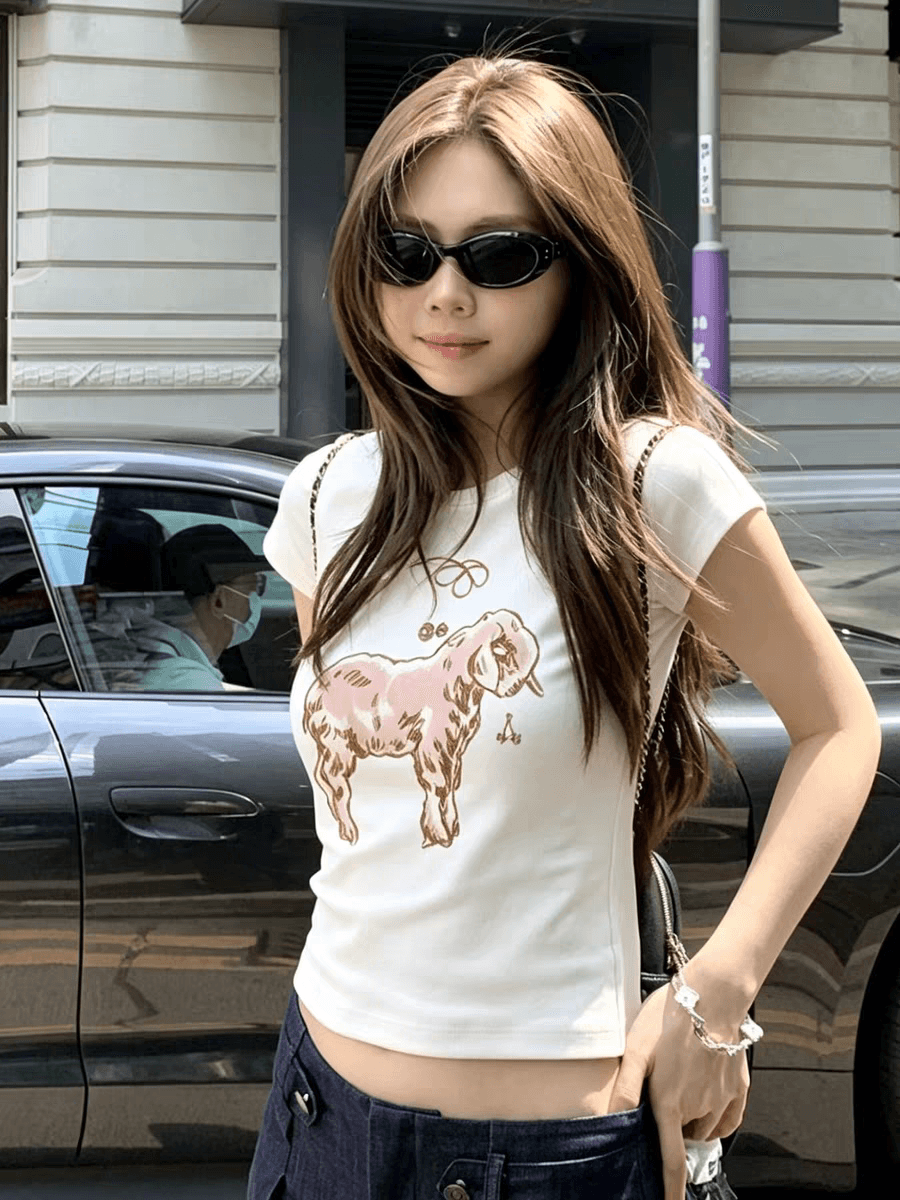 외국 가스 연령 감소 chic 라운드 넥 반팔 티셔츠 여름 여성 의류 2026 새로운 패션 다용도 연령 감소 슬림해 보이는 맨위 이미지 2