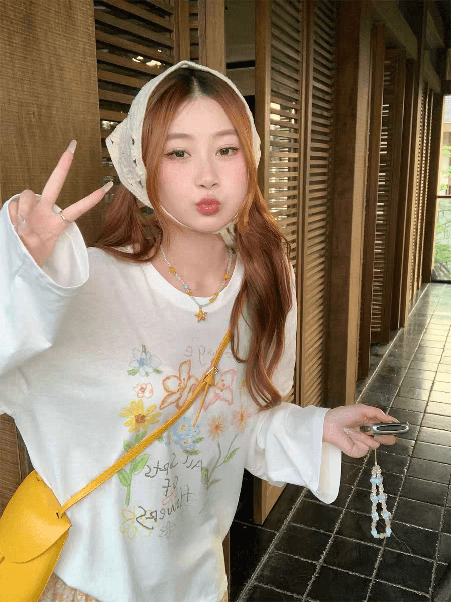 자외선 차단 주간 실크 코튼 꽃 한 부서 패션 다용도 새로운 티셔츠 상세 이미지 2