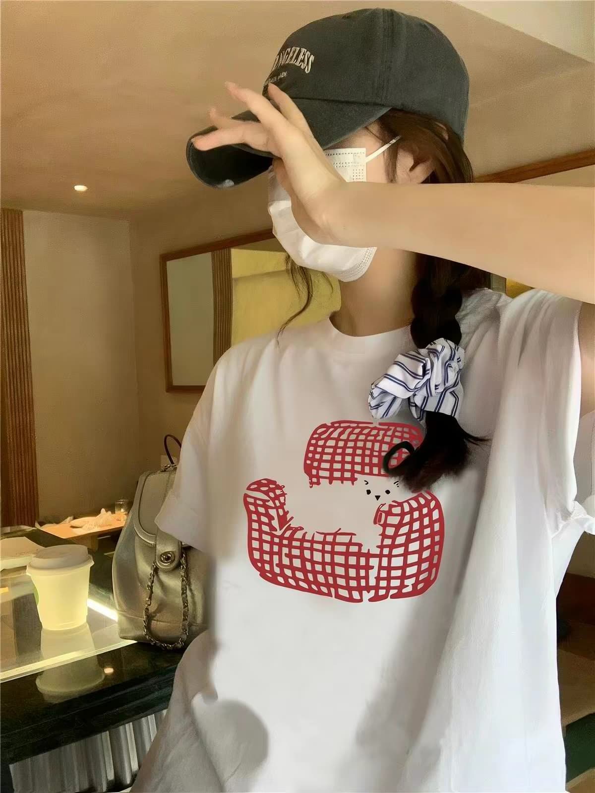 한 부서 프린트 반팔 티셔츠 여성 여름 루즈핏 라운드 넥 지방 mm 빅 사이즈 맨위 이미지 2