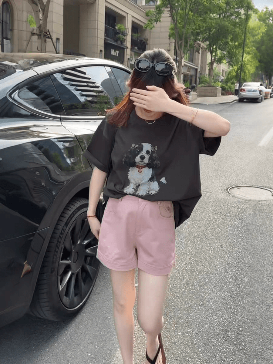 여름 반팔 티셔츠 여성 한 부서 슬림해 보이는 2026 새로운 폭발 긍정적 인 어깨 루즈핏 반소매 디자인 센스 동정 맨위 상세 이미지 7