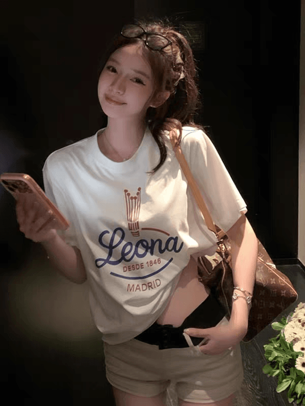 순면 반팔 티셔츠 여성 여름 2026 새로운 폭발 디자인 센스 작은 대중 아메리칸 루즈핏 긍정적 인 어깨 반소매 맨위 상세 이미지 5