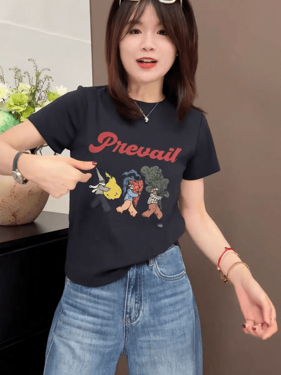 프린트 반팔 티셔츠 여름 여성 의류 2026 새로운 다용도 맨위 디자인 센스 작은 대중 여성 상세 이미지 8